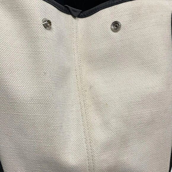 Auth BALENCIAGA Navy Cabas S 339933 Cream Black Canvas Leather Tote Bag - Picture 13 of 16